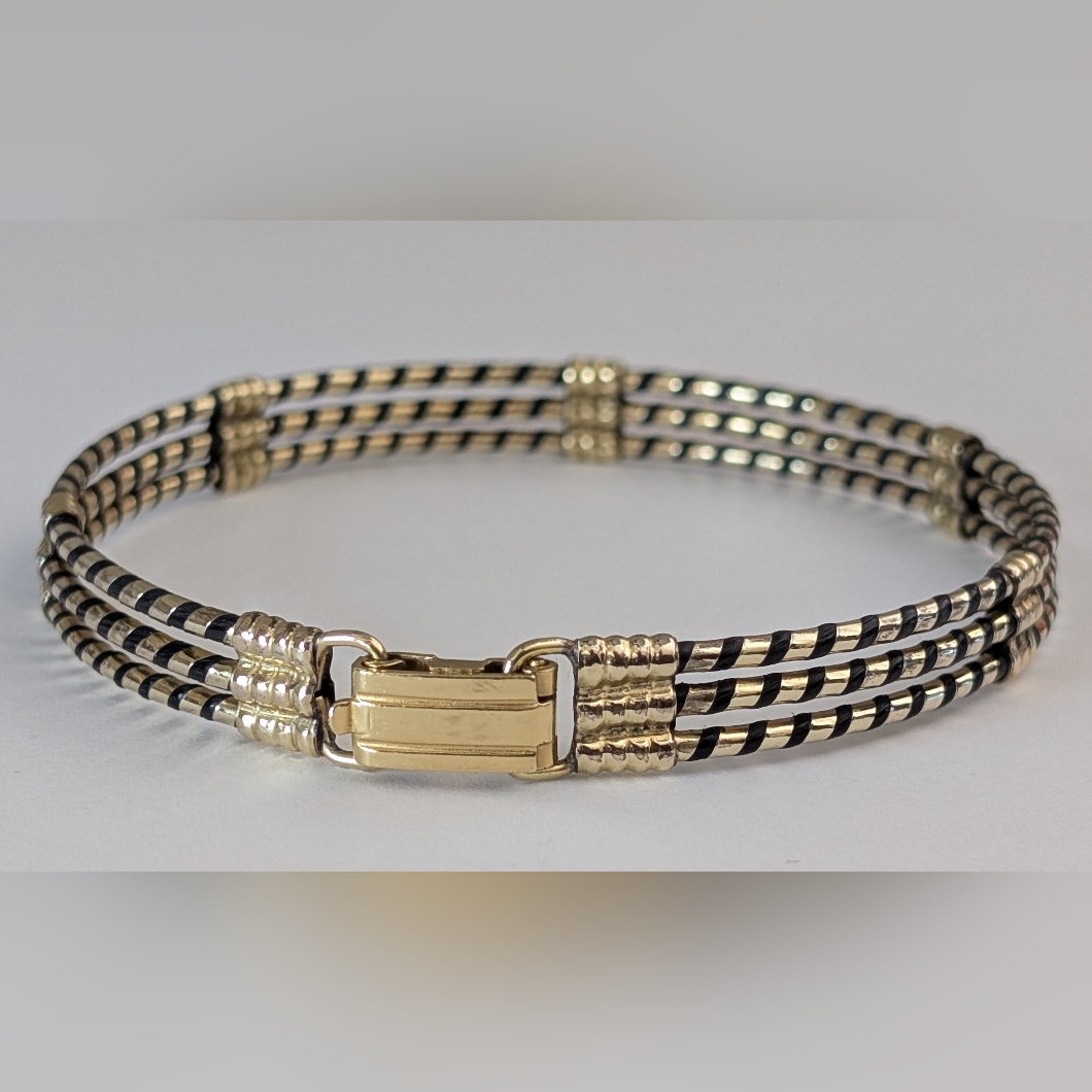 Victorian Era 9c Yellow Gold 3 Band 7.5mm British Raj Bangle Bracelet